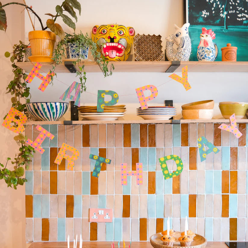 Screen Printed Happy Birthday Garland - GAR-HBDBRIGHT - Uneeka