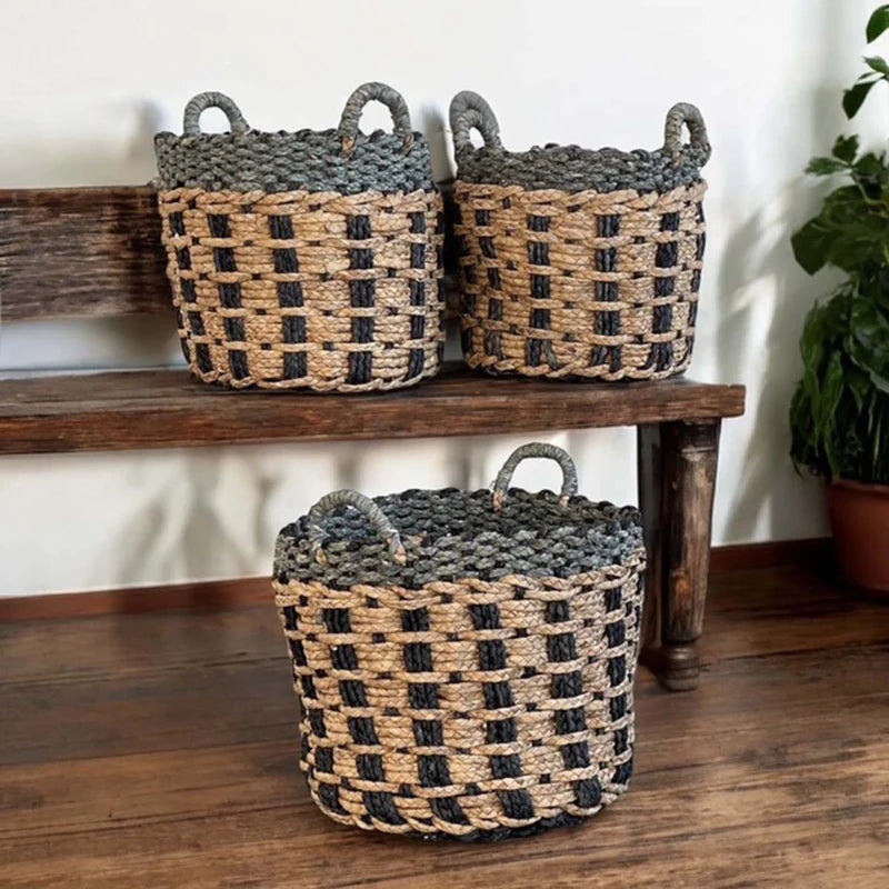 Dark Blue & Natural Woven Basket - sold individually - Uneeka