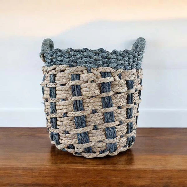 Dark Blue & Natural Woven Basket - Uneeka 