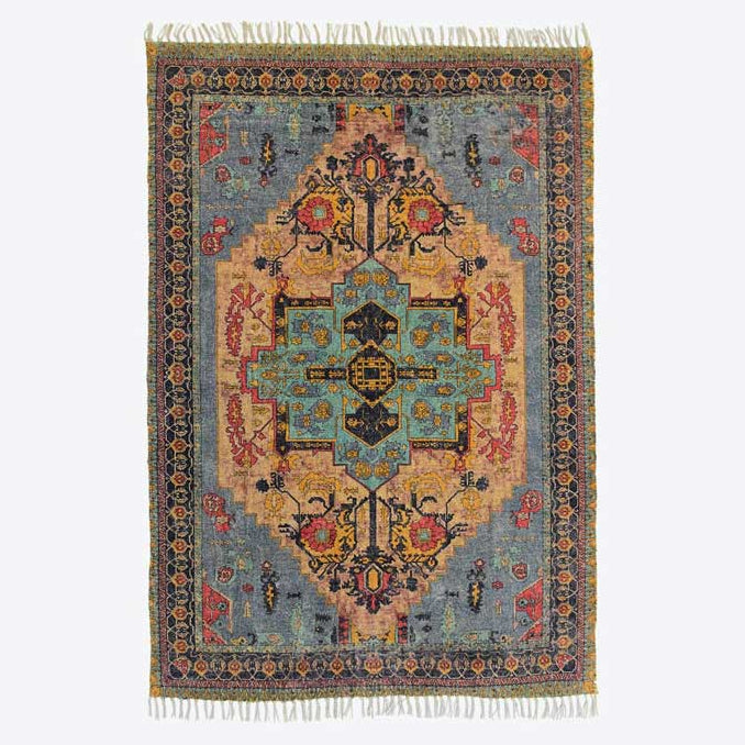 Dark Blue & Orange Cotton Chenille Pattern Rug - 3233B - Uneeka
