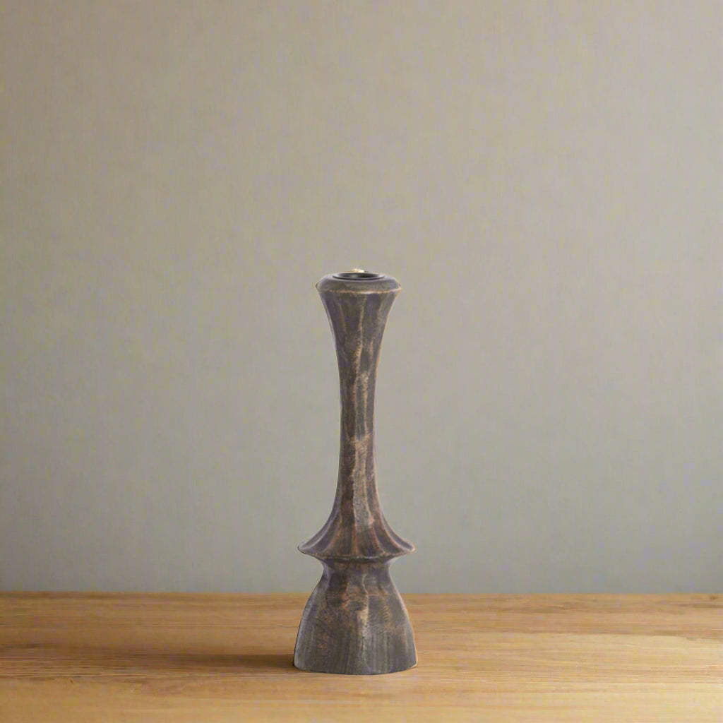Dark Brown Mango Wood Candlestick Holder - Uneeka