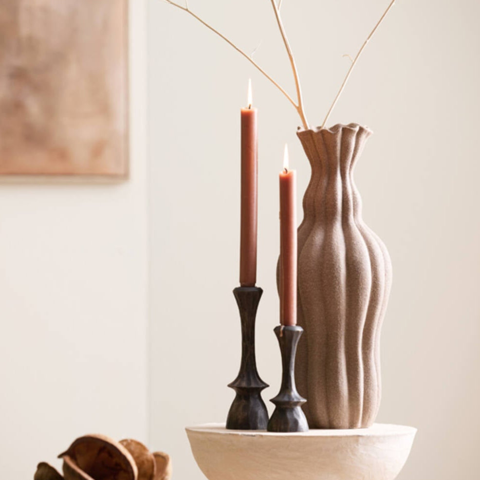 Dark Brown Mango Wood Candlestick Holder - Lifestyle Uneeka