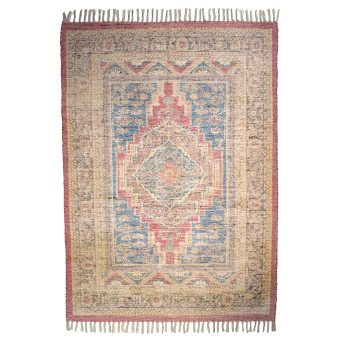 Dark Pink Cotton Chenille Pattern Rug - 3231 - Uneeka
