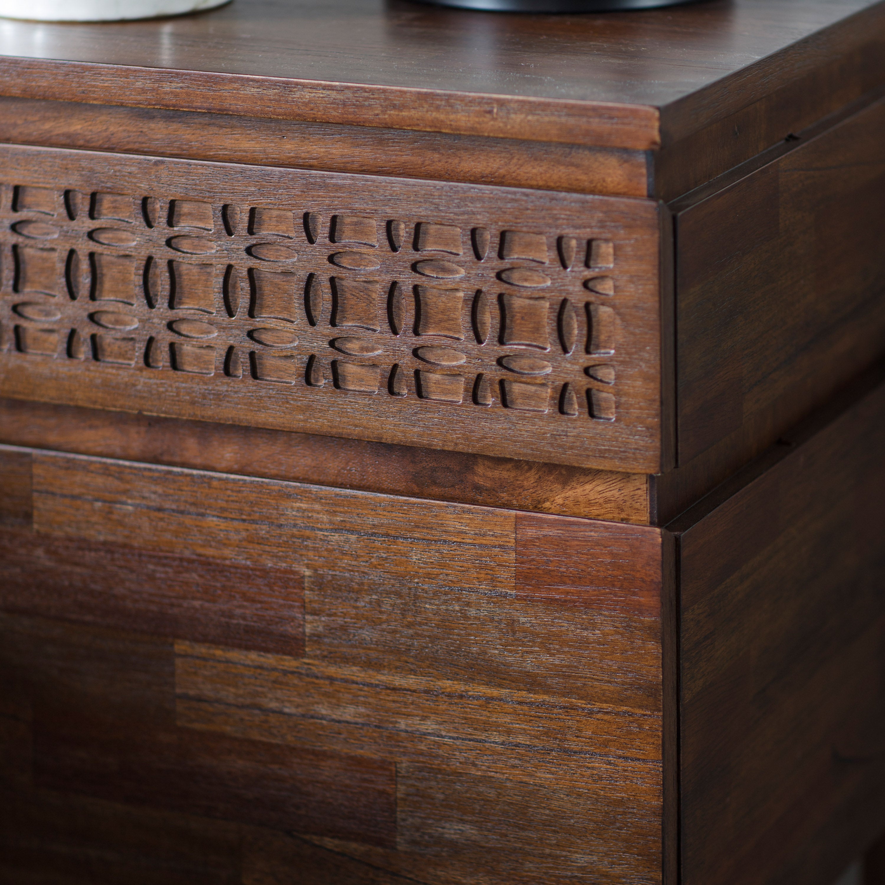 Dark Wood Bohemian Bedside Table - Boho Bedside 2 Drawer Chest Brown - Uneeka