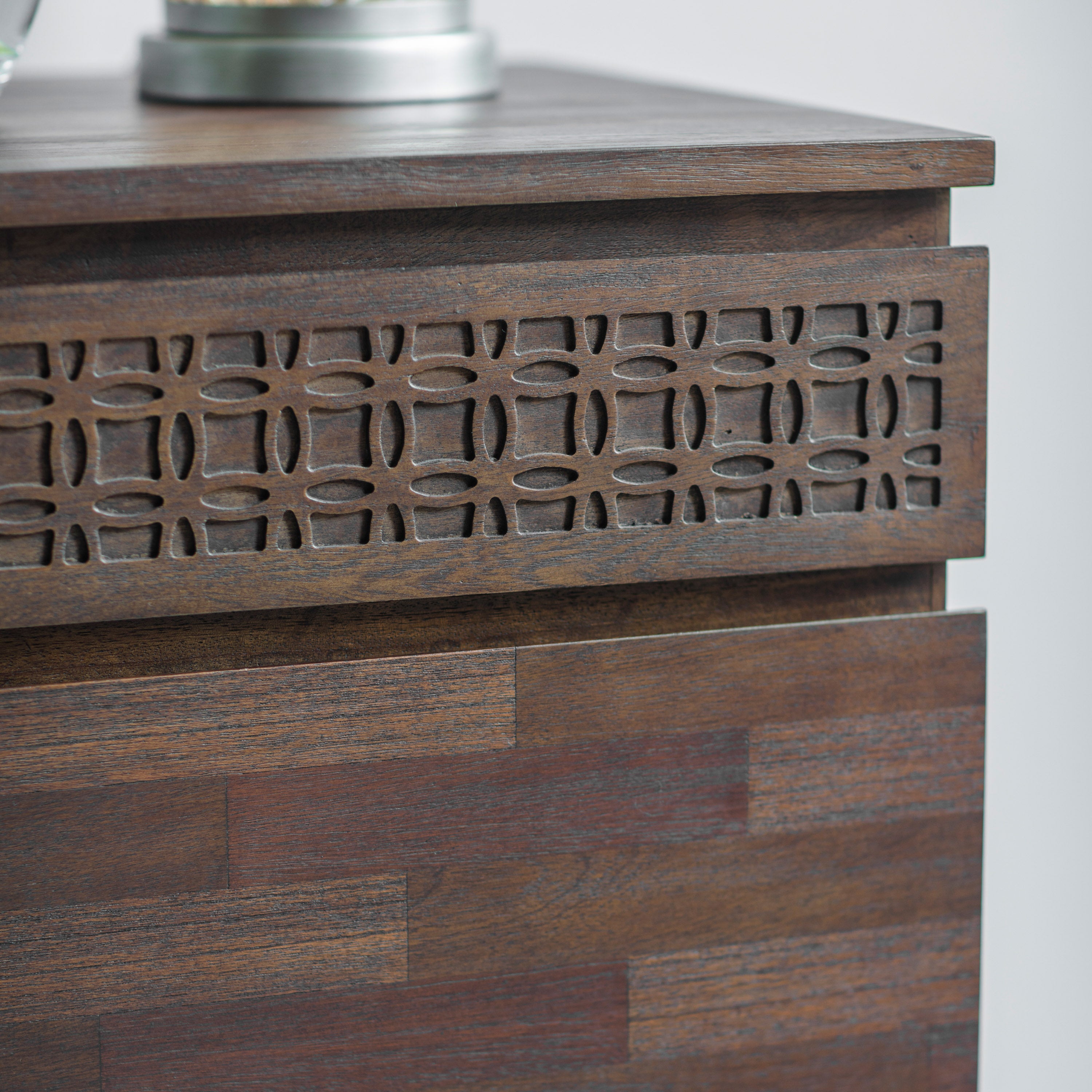 Dark Wood Bohemian Chest of Drawers - Boho 4 Drawer Chest Brown - Uneeka