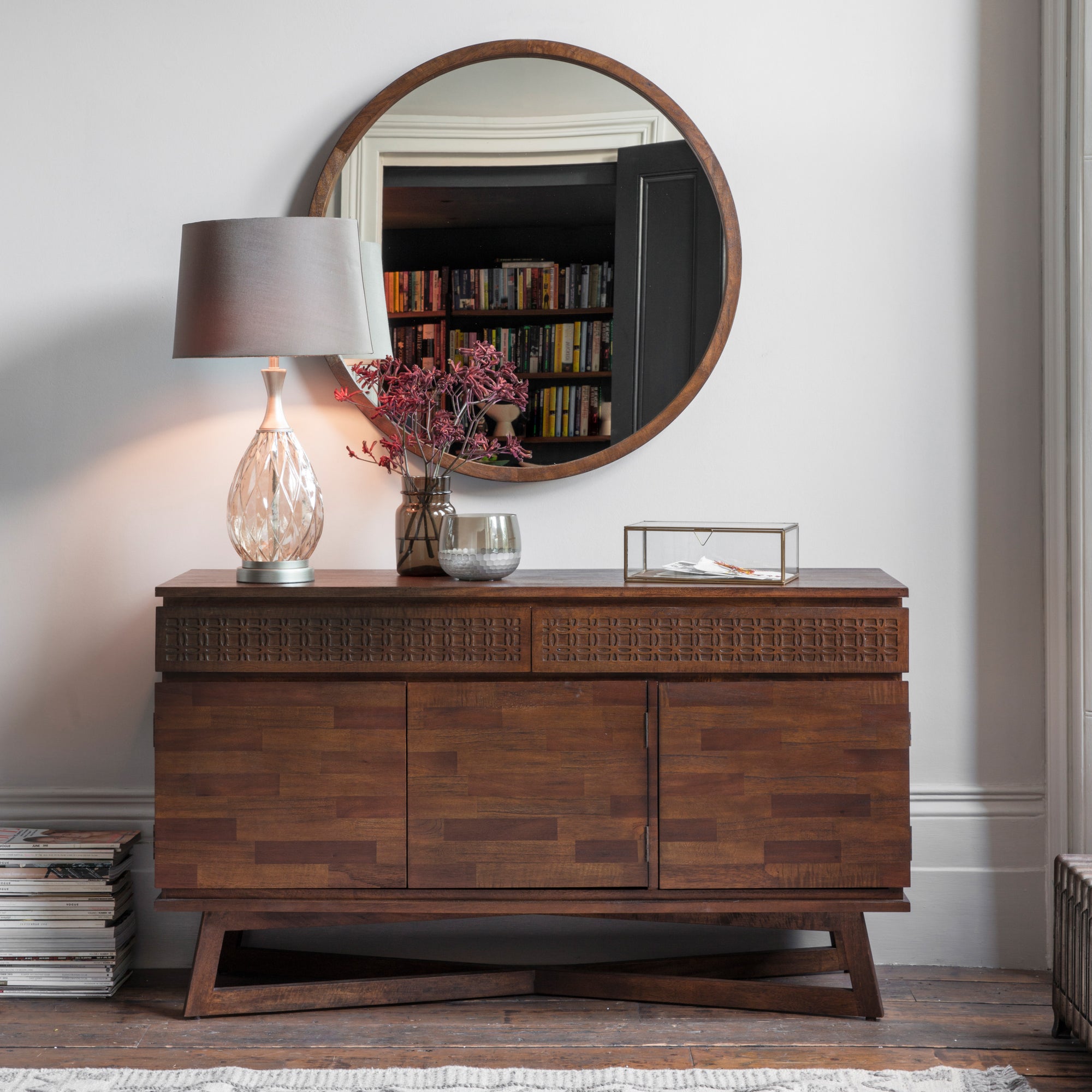 Dark Wood Bohemian Sideboard - Boho 3 Door 2 Drawer Sideboard Brown - Uneeka