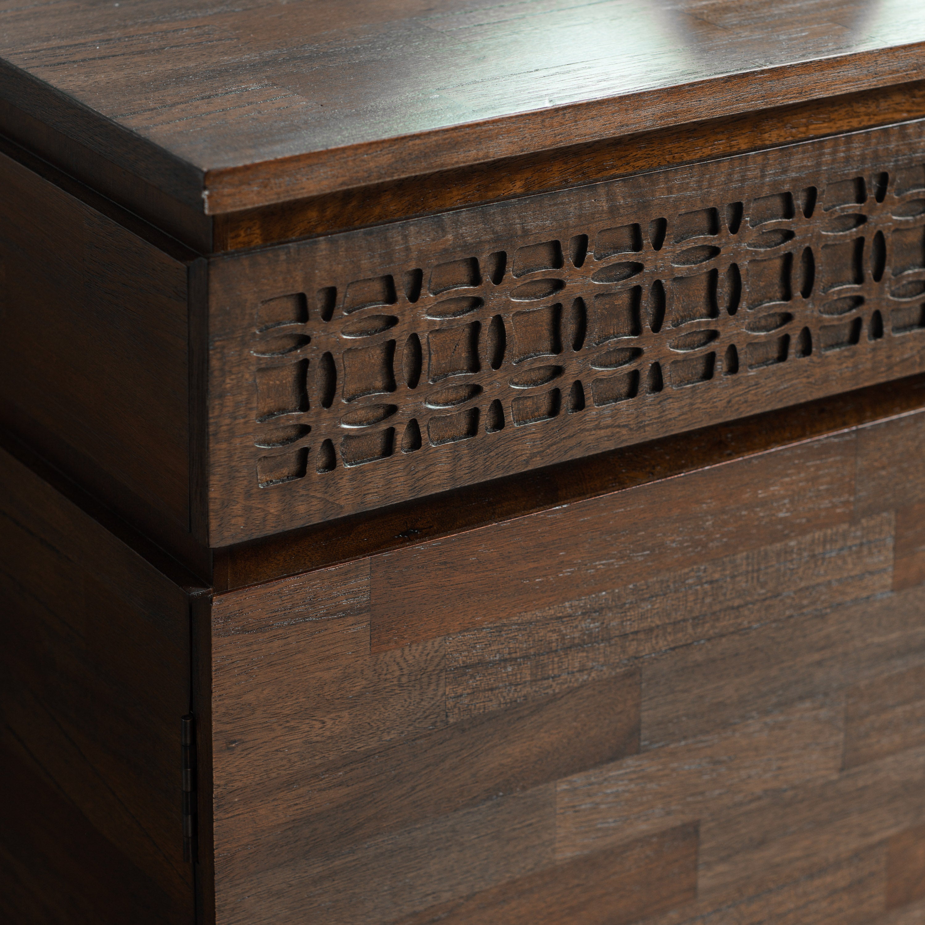 Dark Wood Bohemian Sideboard - Boho 3 Door 2 Drawer Sideboard Brown - Uneeka