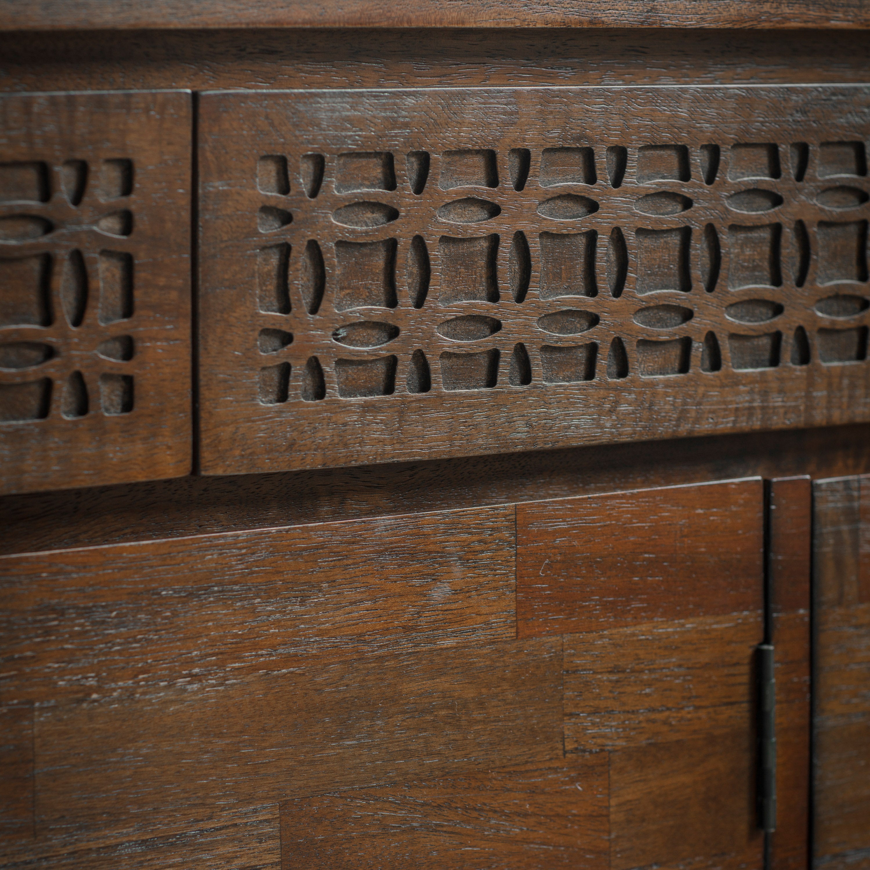 Dark Wood Bohemian Sideboard - Boho 3 Door 2 Drawer Sideboard Brown - Uneeka