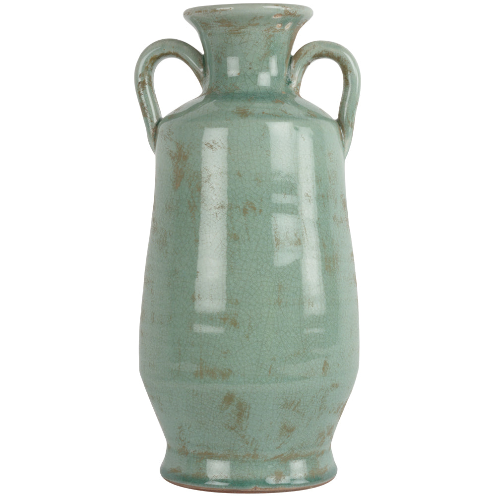Decorative Tall Teal Vase With Handles