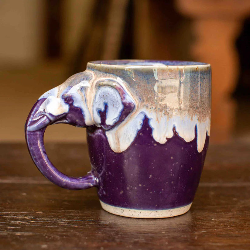 Deep Purple & White Elephant Handle Glazed Mug - EM107 - Uneeka