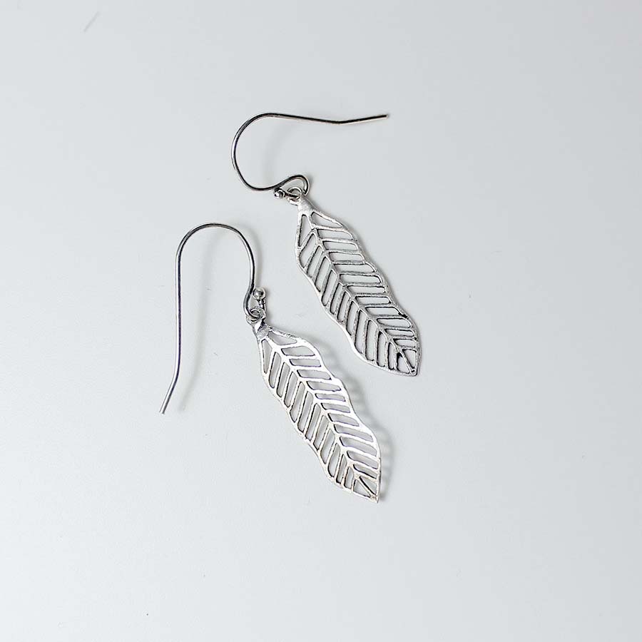 Delicate Leaf Dangle Earrings Silver