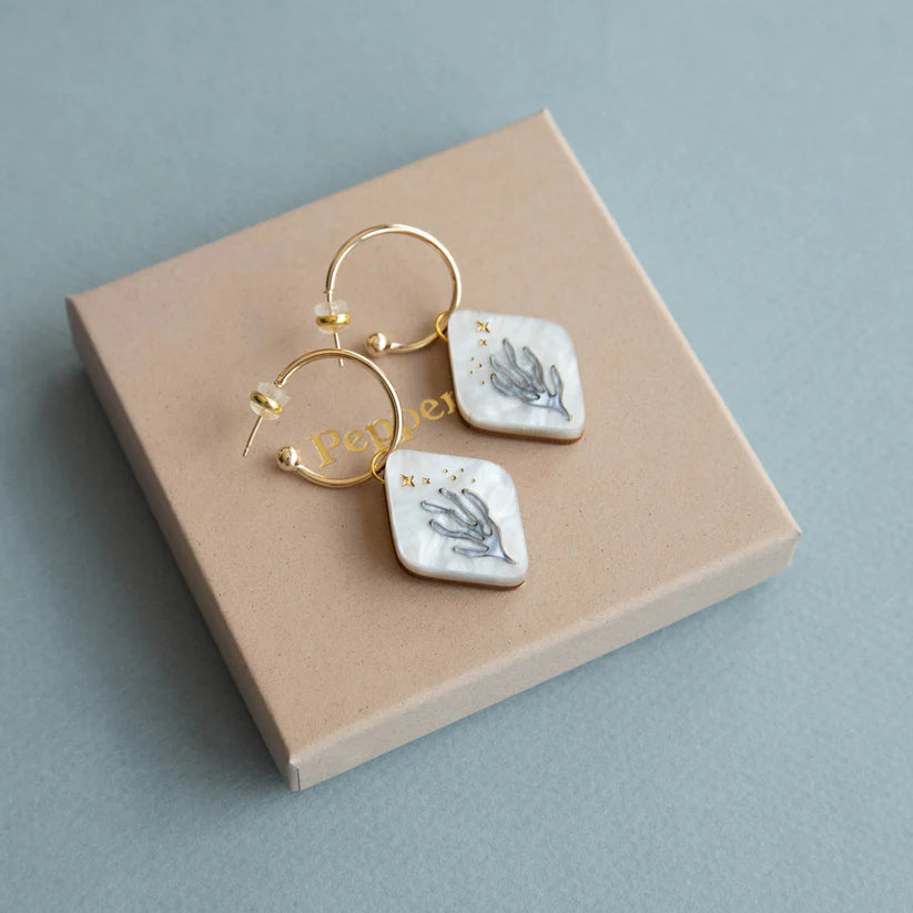 Diamond Celestial Coral Hoops - Uneeka