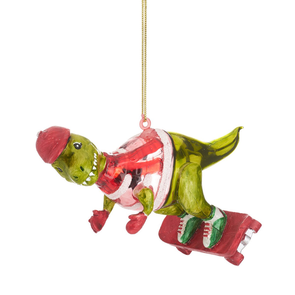 Dinosaur On A Skateboard Christmas Decoration