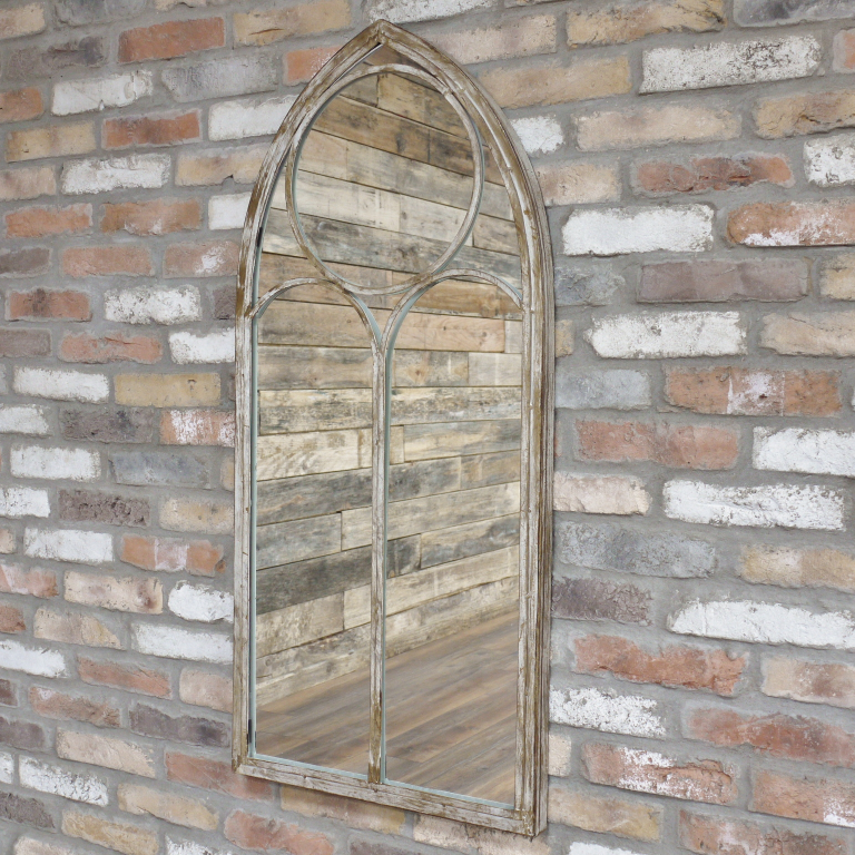 Distressed Finish Arched Metal Garden Mirror - 4211 - Uneeka
