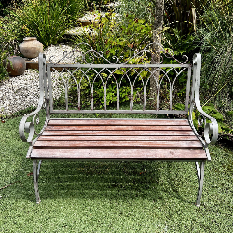 Distressed Grey Iron & Fir Wood Outdoor Bench - 6561 - Uneeka