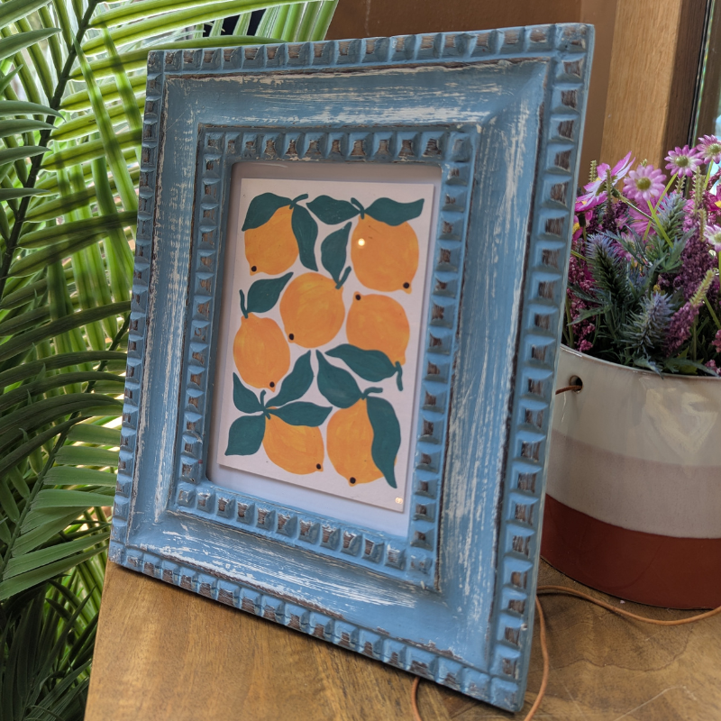 Distressed Painted Mango Wood Photo Frame - Blue - Uneeka