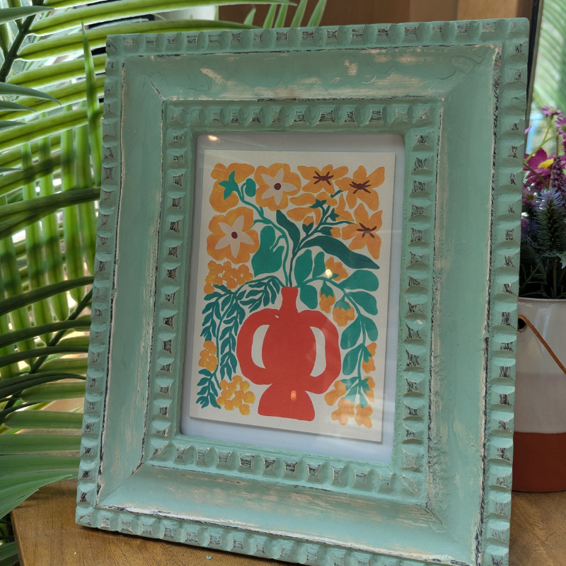 Distressed Painted Mango Wood Photo Frame - Green - Uneeka