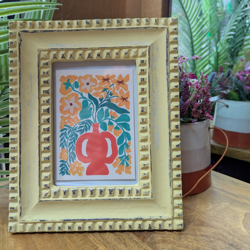 Distressed Painted Mango Wood Photo Frame - Yellow - Uneeka