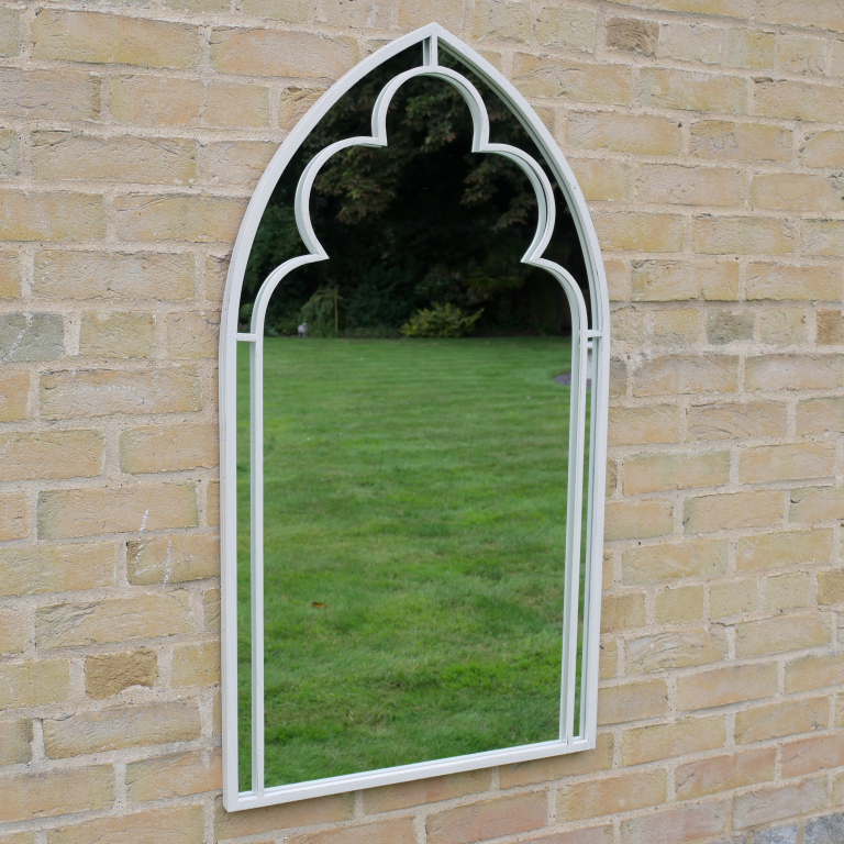 Distressed White Islamic Arch Garden Mirror - 7546- Uneeka