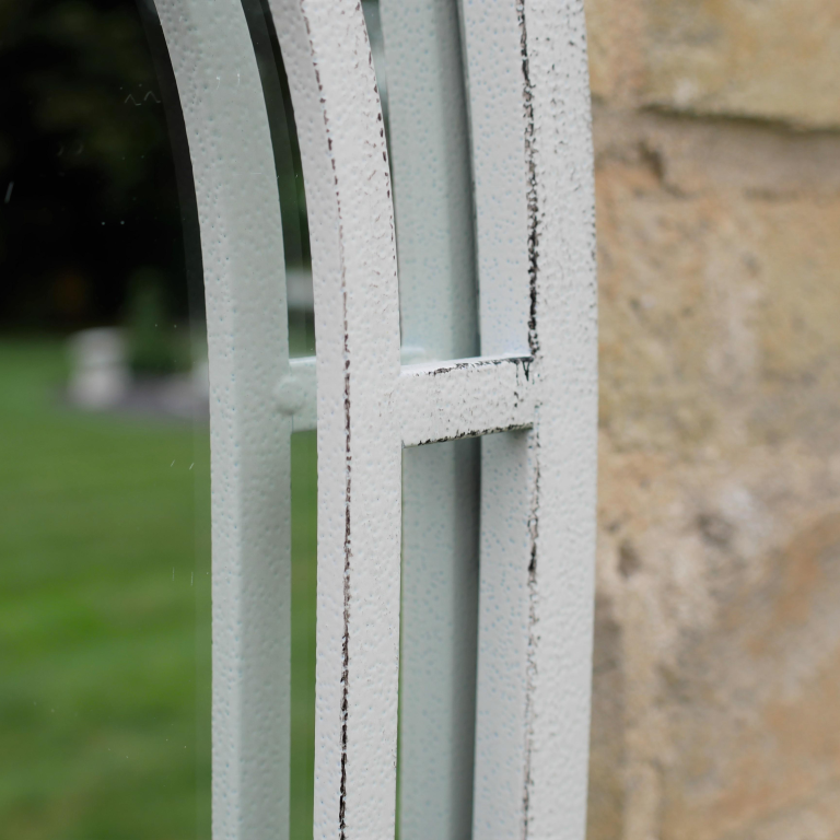 Distressed White Islamic Arch Garden Mirror - 7546- Uneeka