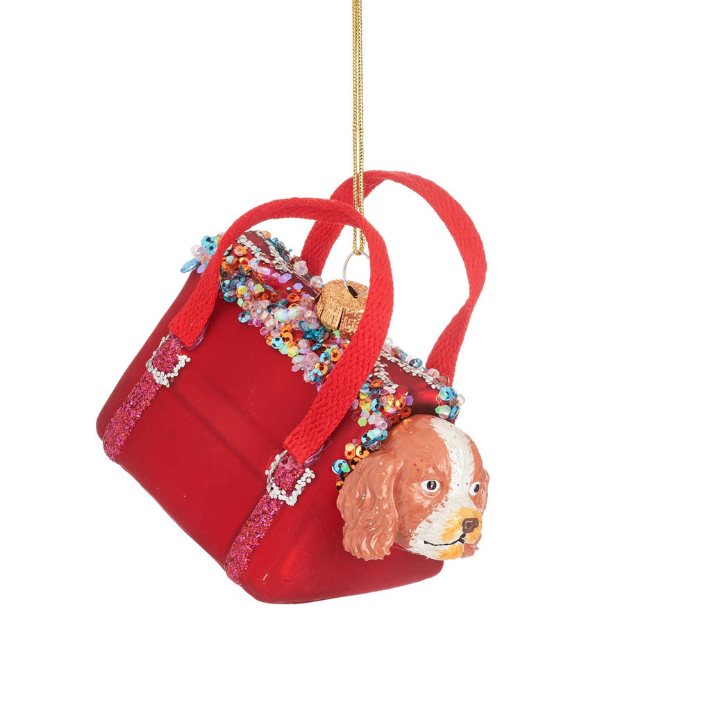 Dog In A Carrier Bag Christmas Decoration