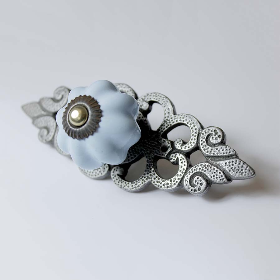 Duck Egg Blue Ceramic Knob with Filligree Backplate