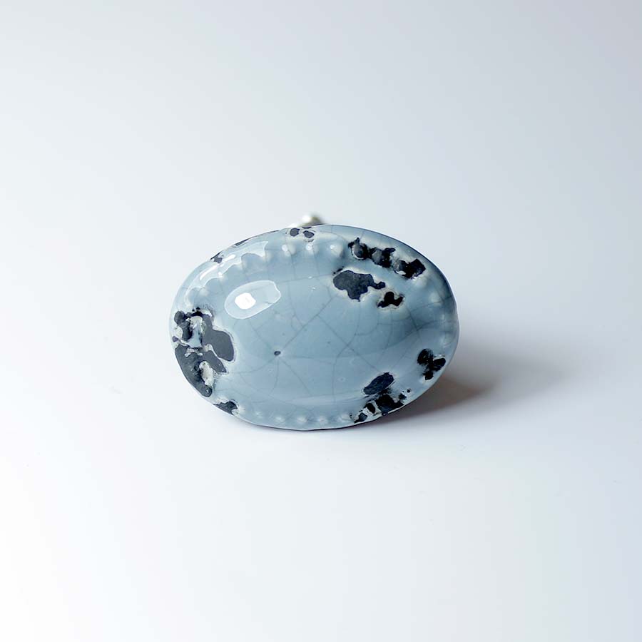 Duck Egg Blue Distressed Oval Ceramic Furniture Knob