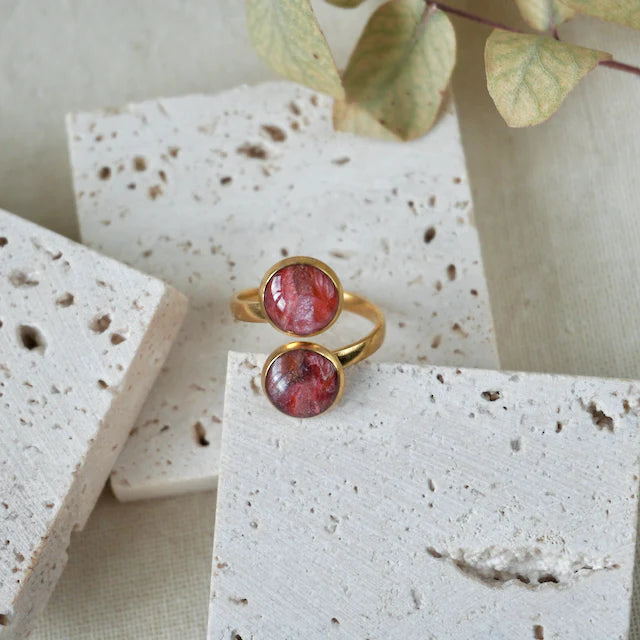 Adjustable Equinox Duo Gold Ring - DP - Fire Red - Uneeka