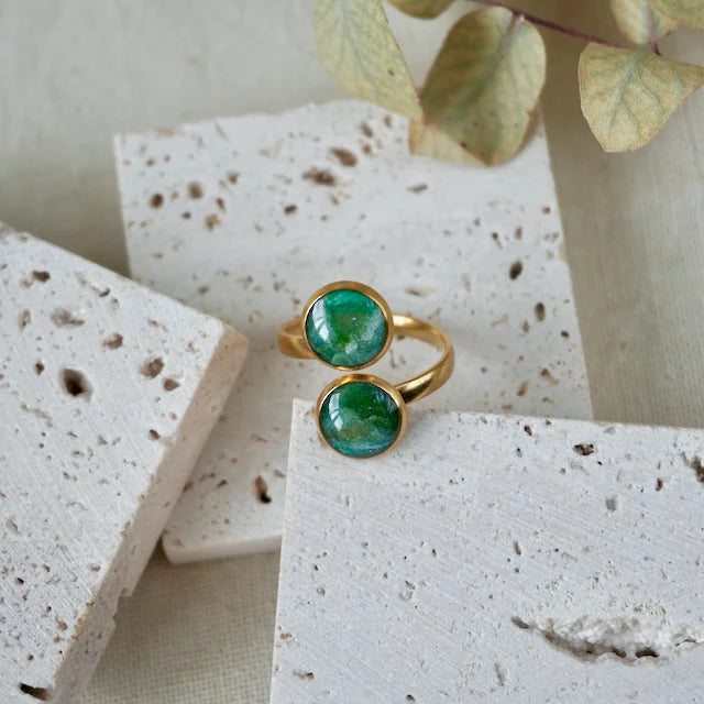 Adjustable Equinox Duo Gold Ring - DP - Earth Green - Uneeka