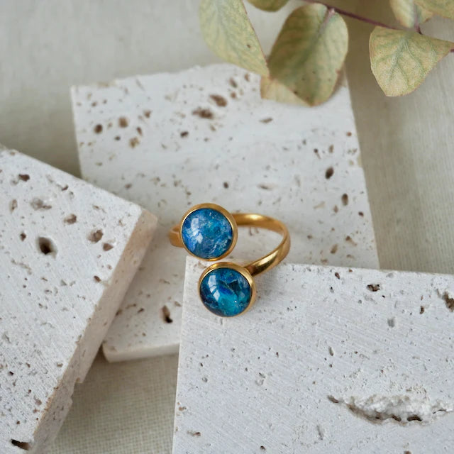 Adjustable Equinox Duo Gold Ring - DP - Water Blue - Uneeka