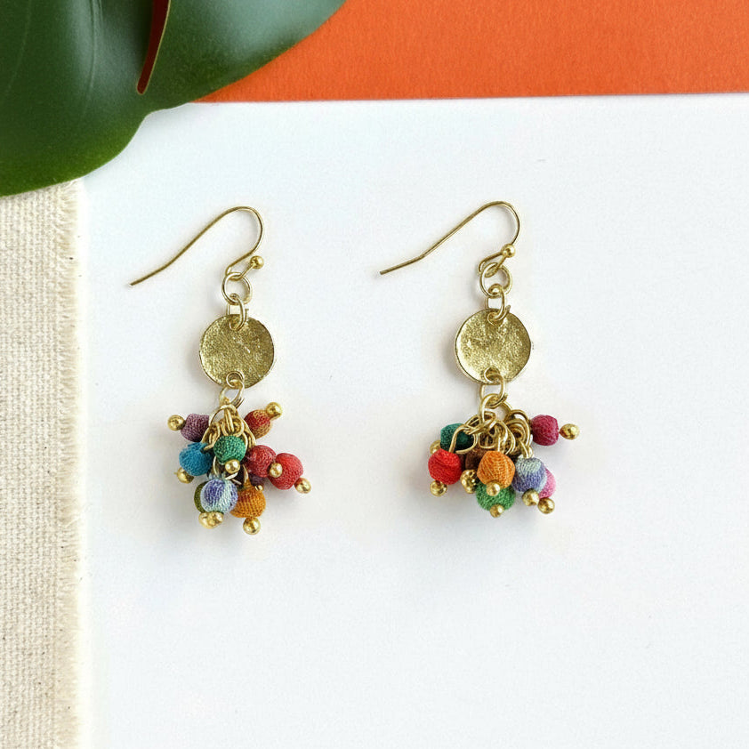 Kantha Bead Cluster Brass Earrings - ER-1254 - Uneeka