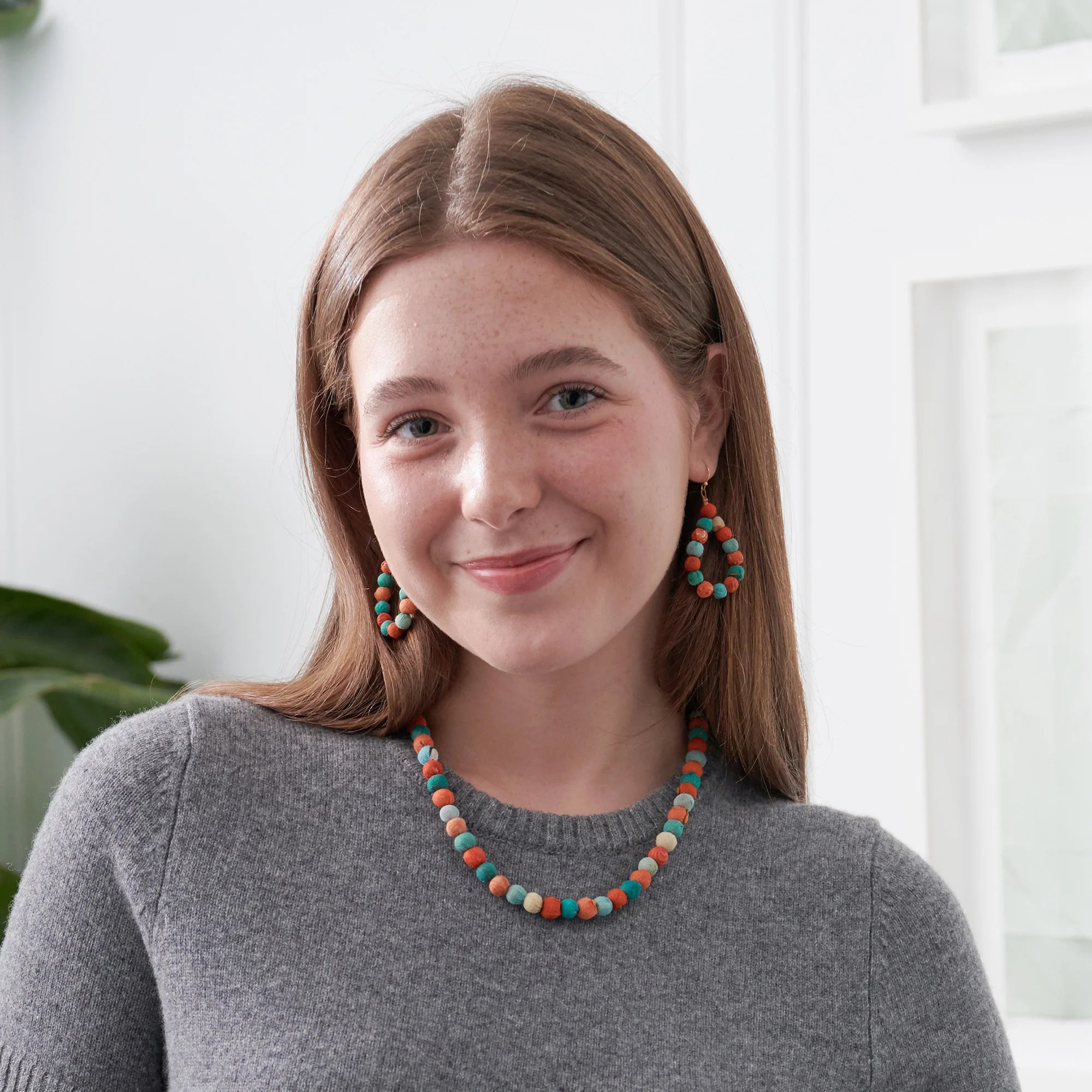 Kantha Bead Teardrop Brass Earrings - ER-1259 - Uneeka