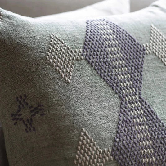Ekta Embroidered Sage Green Linen Cushion