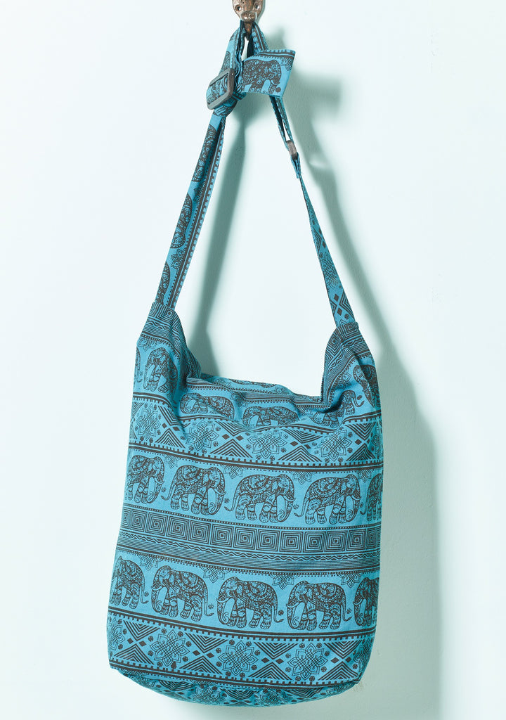 Elephant Pattern Cotton Shoulder Bag Blue