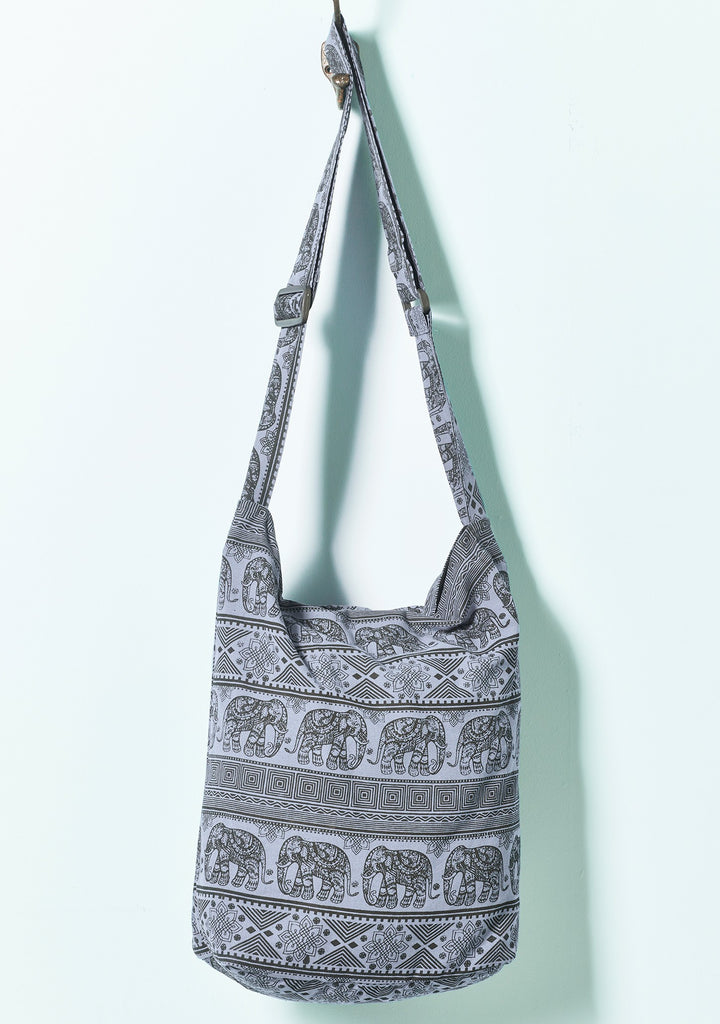 Elephant Pattern Cotton Shoulder Bag Greyu