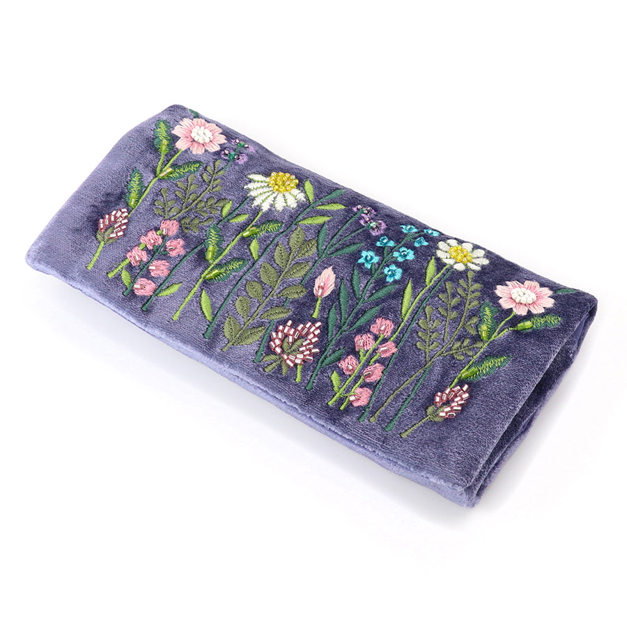 Embroidered Meadow Velvet Jewellery Roll - 81839-POM - Uneeka
