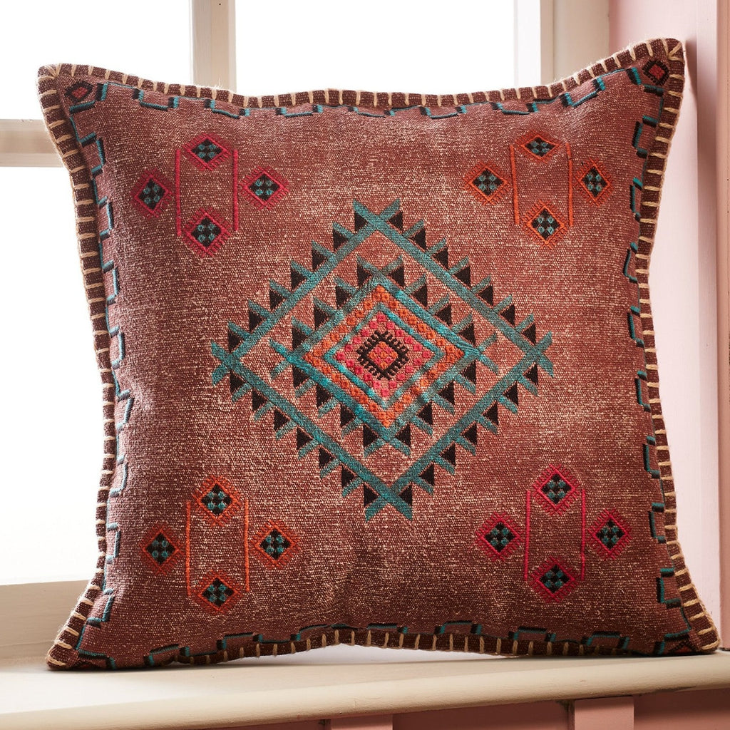 Embroidered Stone Wash Cushion Red