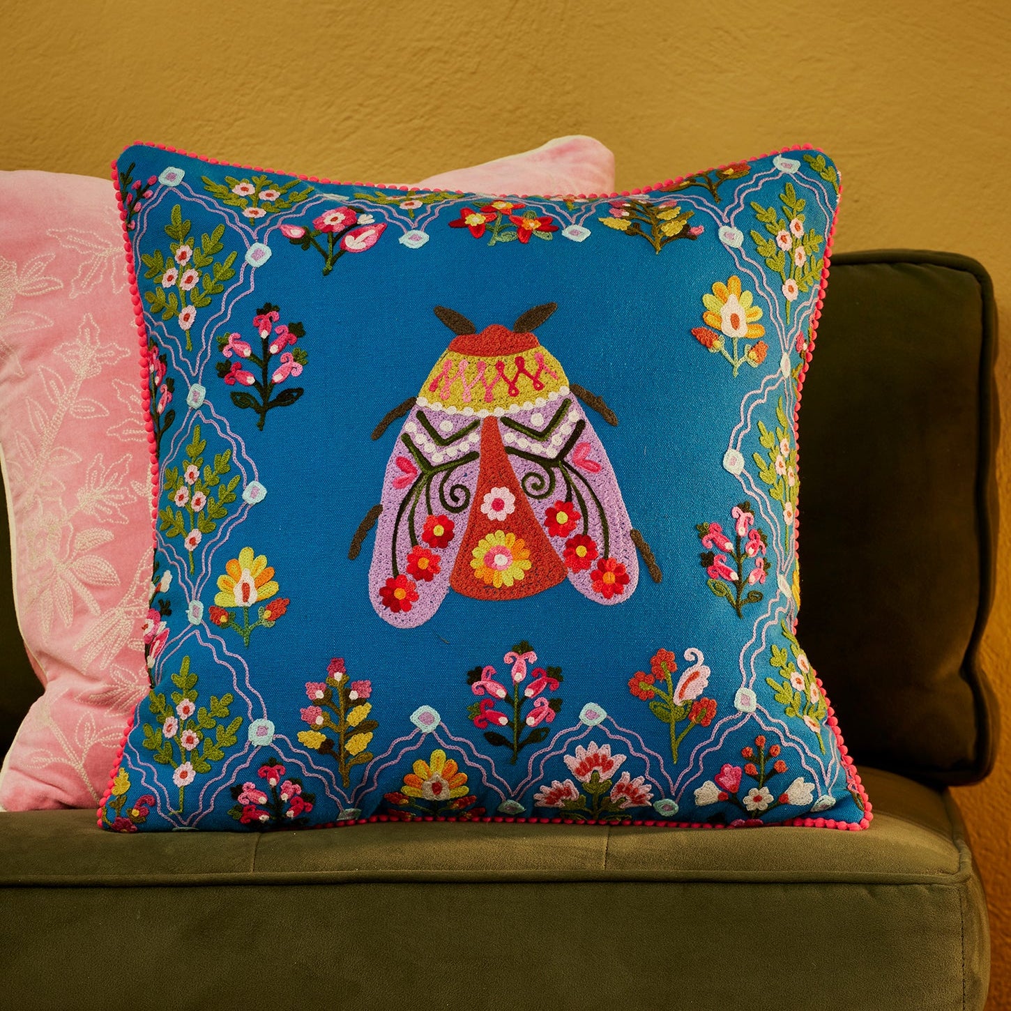 Embroidered Floral Beetle Cushion - CC6 - Uneeka