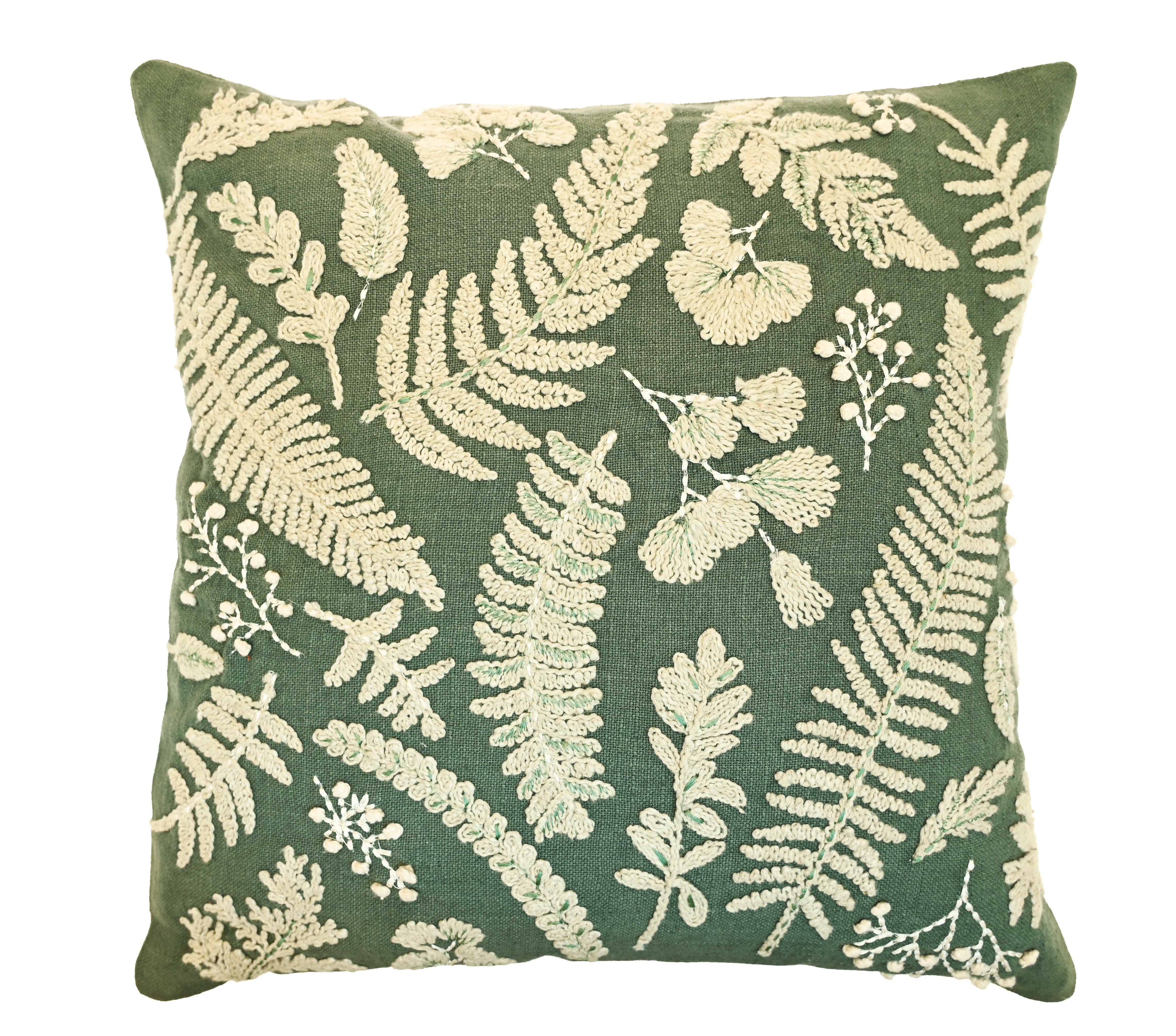 Embroidered Leaf Pattern Cushion - Uneeka