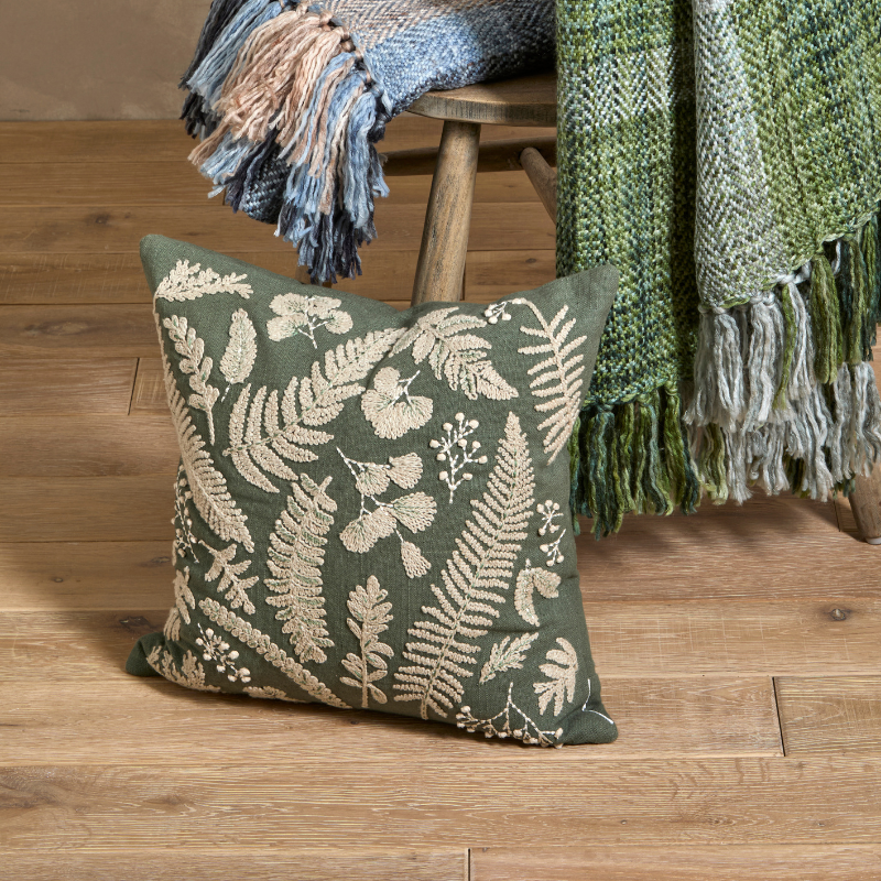 Embroidered Leaf Pattern Cushion - Uneeka