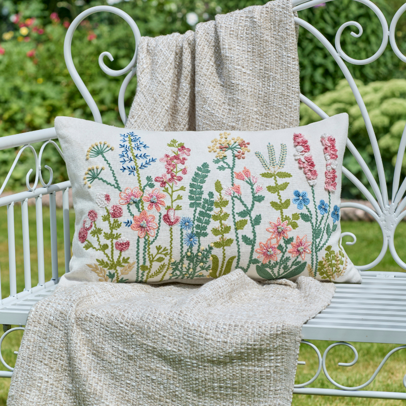 Embroidered Meadow Rectangular Cushion - JLCS - Uneeka