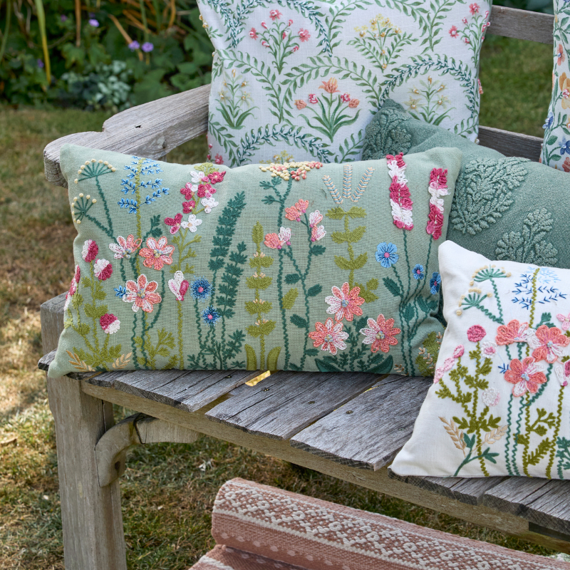 Embroidered Meadow Rectangular Cushion - MOCG - Uneeka