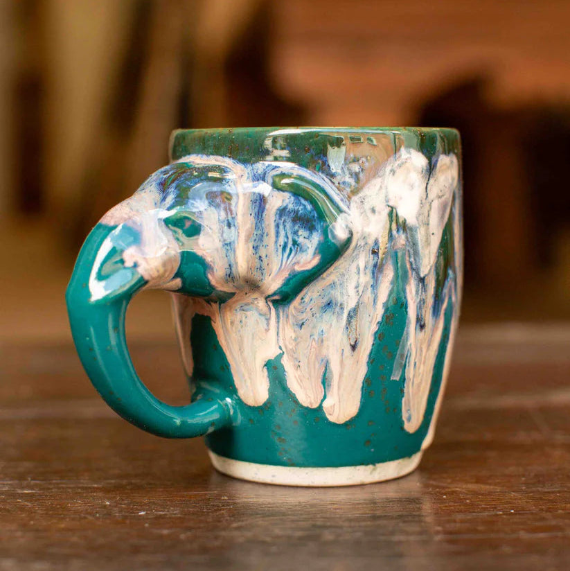 Emerald Green Mix Elephant Handle Glazed Mug - EM103 - Uneeka