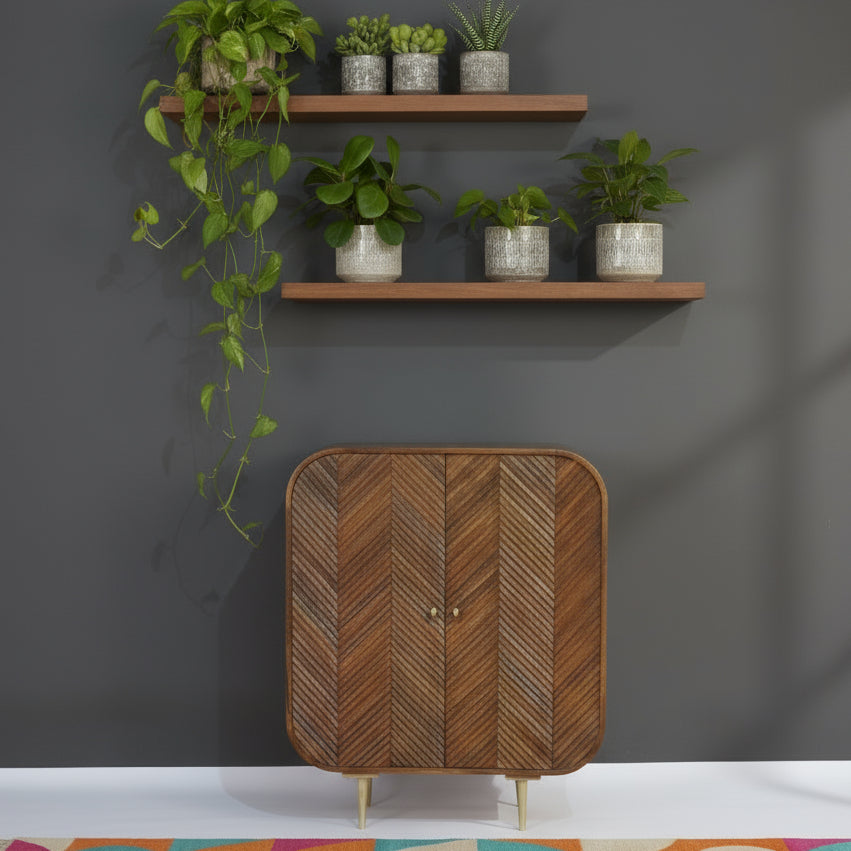 Etched Mango Wood Two Door Small Cabinet -Uneeka - 2850X