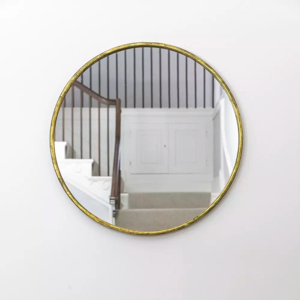 Large Round Vintage Brass Mirror - F25197 - Uneeka
