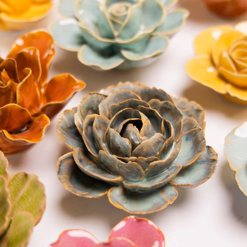 Ceramic Blue English Rose Flower - FR05 - Uneeka