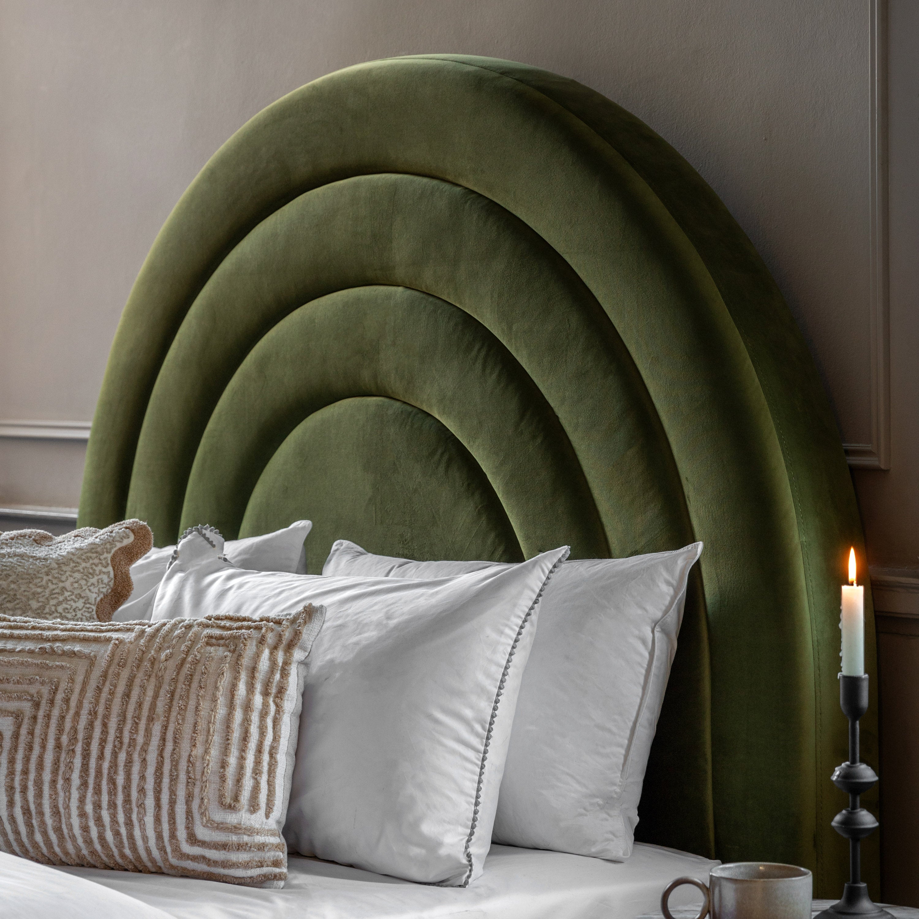 Olive Green Velvet Arch King Bed - 520078 - Uneeka