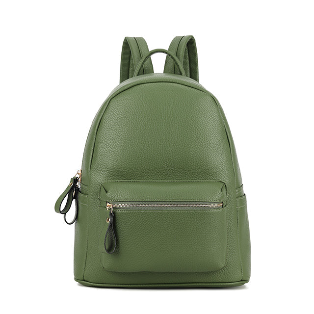Faux Leather Backpack With Front Pocket - Green - Uneeka
