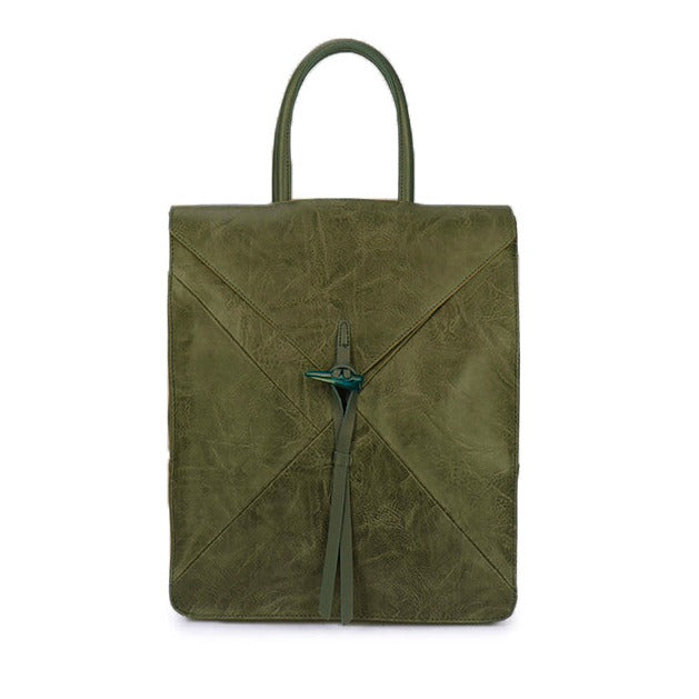 Faux Leather Backpack with Carry Handle green dark olive
