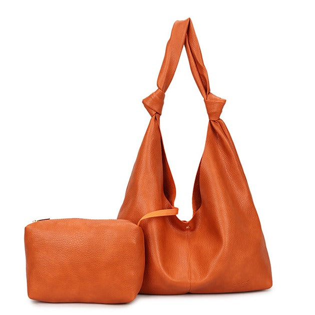 Faux Leather Knotted Strap Handbag Orange